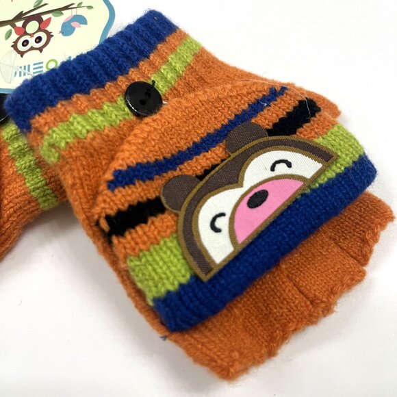 Children's (5-8 yrs) Knit Convertible Mitten Gloves - Bear - Orange/ Navy- NWT - Picture 2 of 5